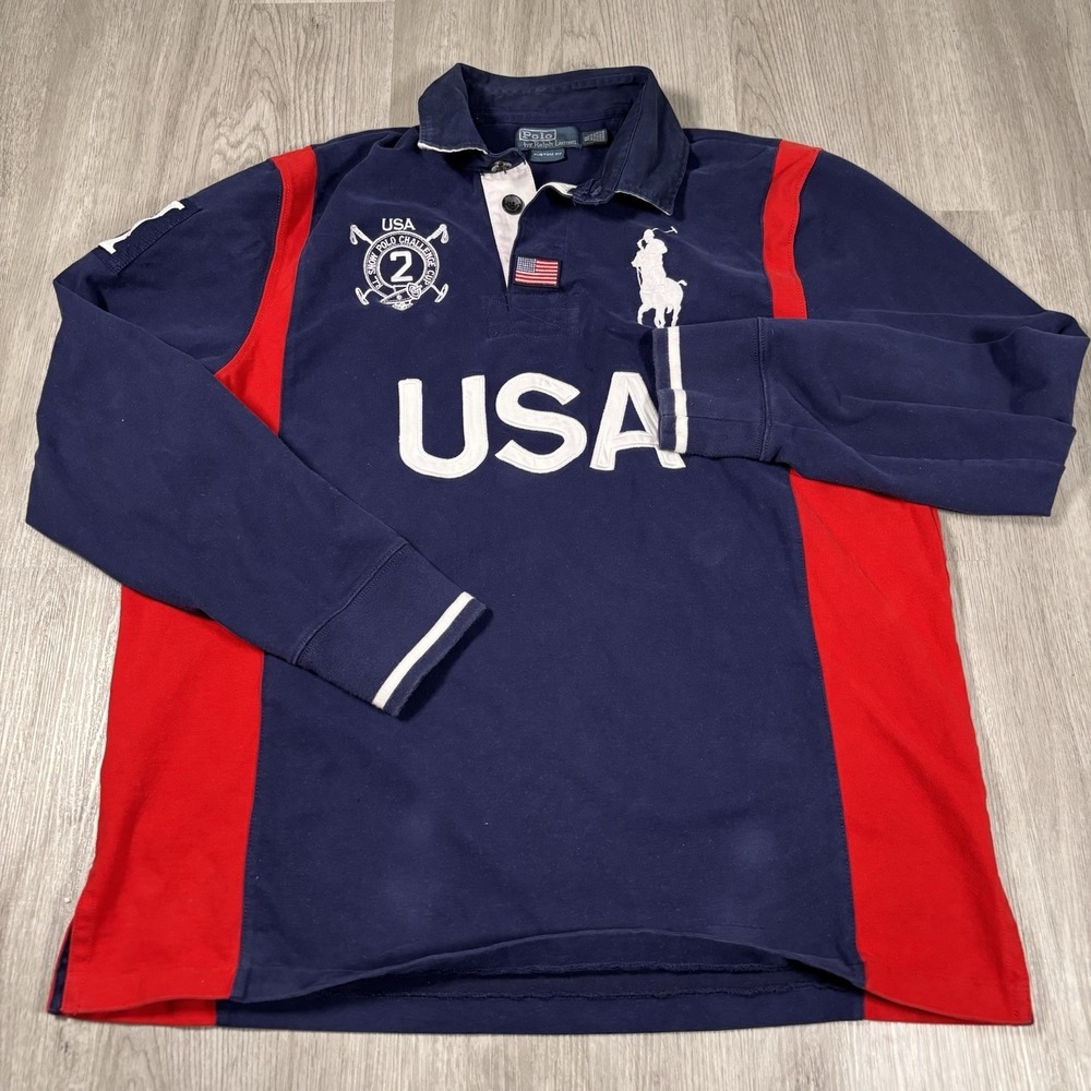 Vintage Polo Ralph Lauren RL Snow Polo Challenge Cup USA Rugby Shirt Size XL